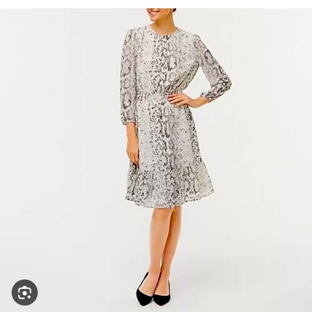 J. Crew Women's Animal Reptile print smocked-waist dress AK925 Grey/White small